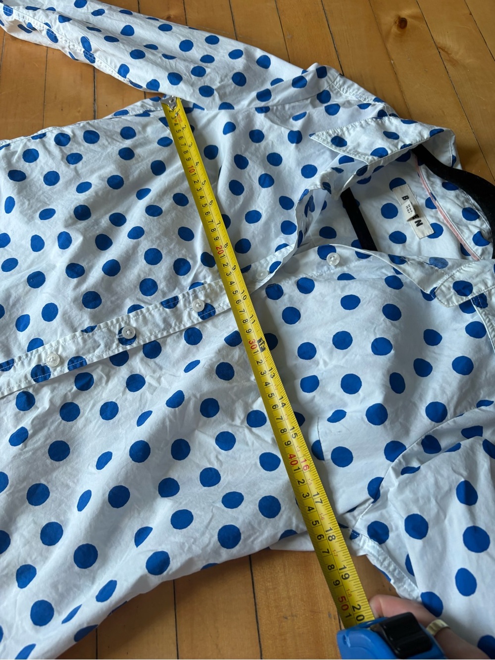 Boden Sz 6 Petite Sienna Cotton White Blue Polk Dots Button Front Shirt - Picture 8 of 9